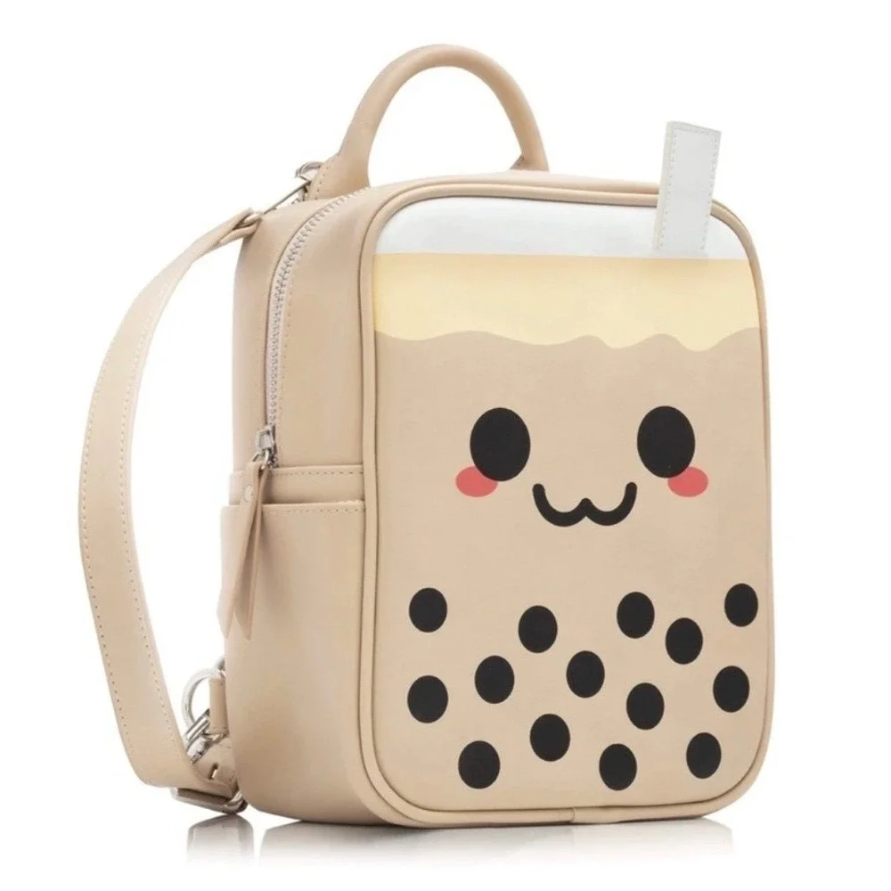 Boba‎ Tribe Mini Backpack Beige Kawaii Milk Tea Convertible Crossbody Bag